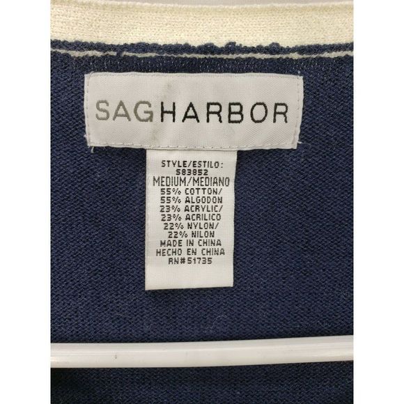 Sag Harbor Navy Blue Red White Striped Vintage Open Front Cardigan Size Medium - Picture 2 of 6